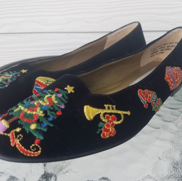 Vintage|Karen Scott Holiday Embroidered Velvet Flats, Sz 7 M - Picture 10 of 14